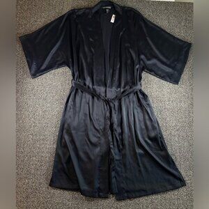 Victoria's Secret Black Satin Short Sleeve Belted Robe xs s NWT